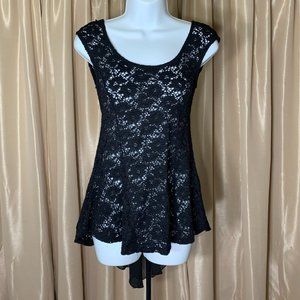 Lovely 153 Black Crochet Lace Hi-Low Sheer Tank